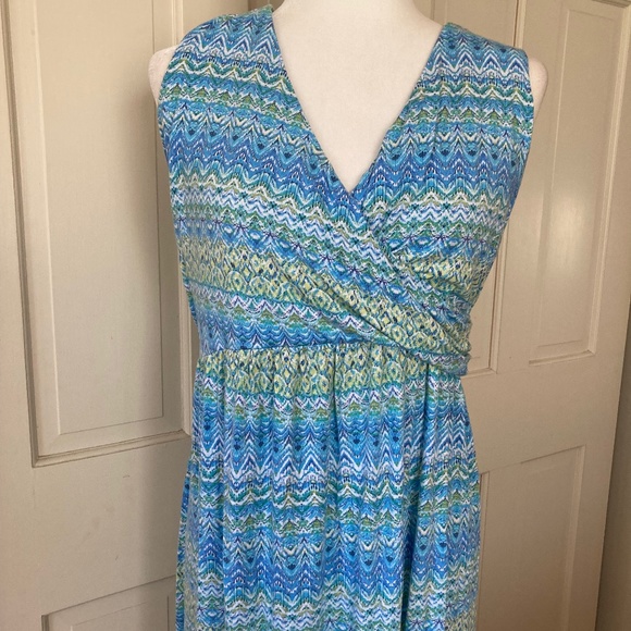 J.Jill Aegean Island Blue/Green Ikat Print Maxi Dress SIZE L - Picture 3 of 12